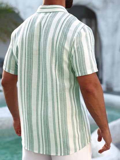 Men's Casual Summer Shirt with Stripe Pattern – Short Sleeve, Regular Fit, Ideal for Vacation & Everyday Wear
