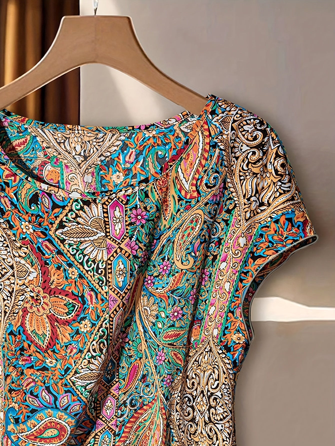 Women's Boho Blouse Shirt with Paisley Pattern and Knot Detail – Elegant Spring & Summer Top, Fashionable and Versatile