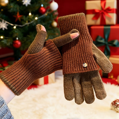 Two-tone knitted gloves with detachable mittens