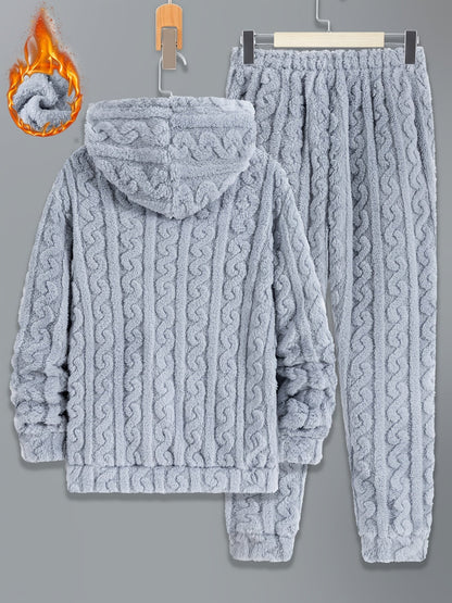 Men's cozy cable-knit tracksuit with hoodie and pants, soft & warm