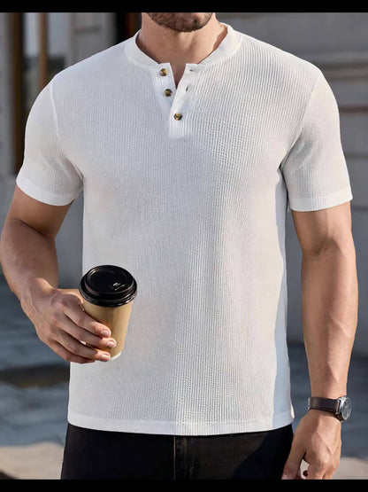 Herren Kurzarm Henley Shirt mit Struktur – Modernes Freizeitoberteil für stilvolle Anlässe