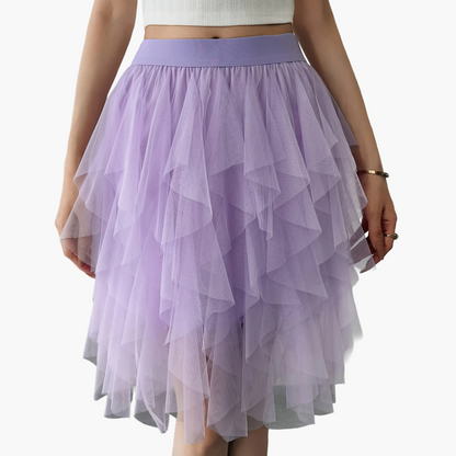 Damen Tüllrock mit Stufen-Design, Eleganter Lagenlook, Modisch für Freizeit und besondere Anlässe