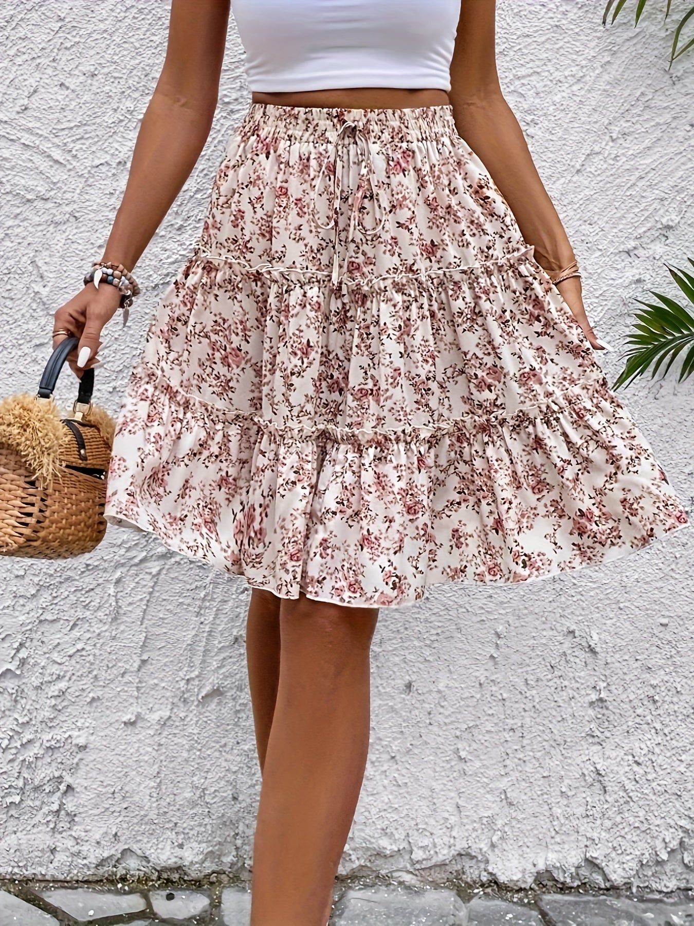 Women's Elegant Boho Floral Tiered Skirt for Summer – Casual and Vacation