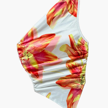 Women's One-Shoulder Swimsuit Elegant Floral Pattern for Spring & Summer