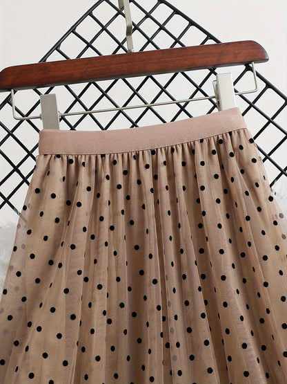 Women's Elegant Midi Skirt with Polka Dots and Flared Cut – Perfect for Spring and Summer