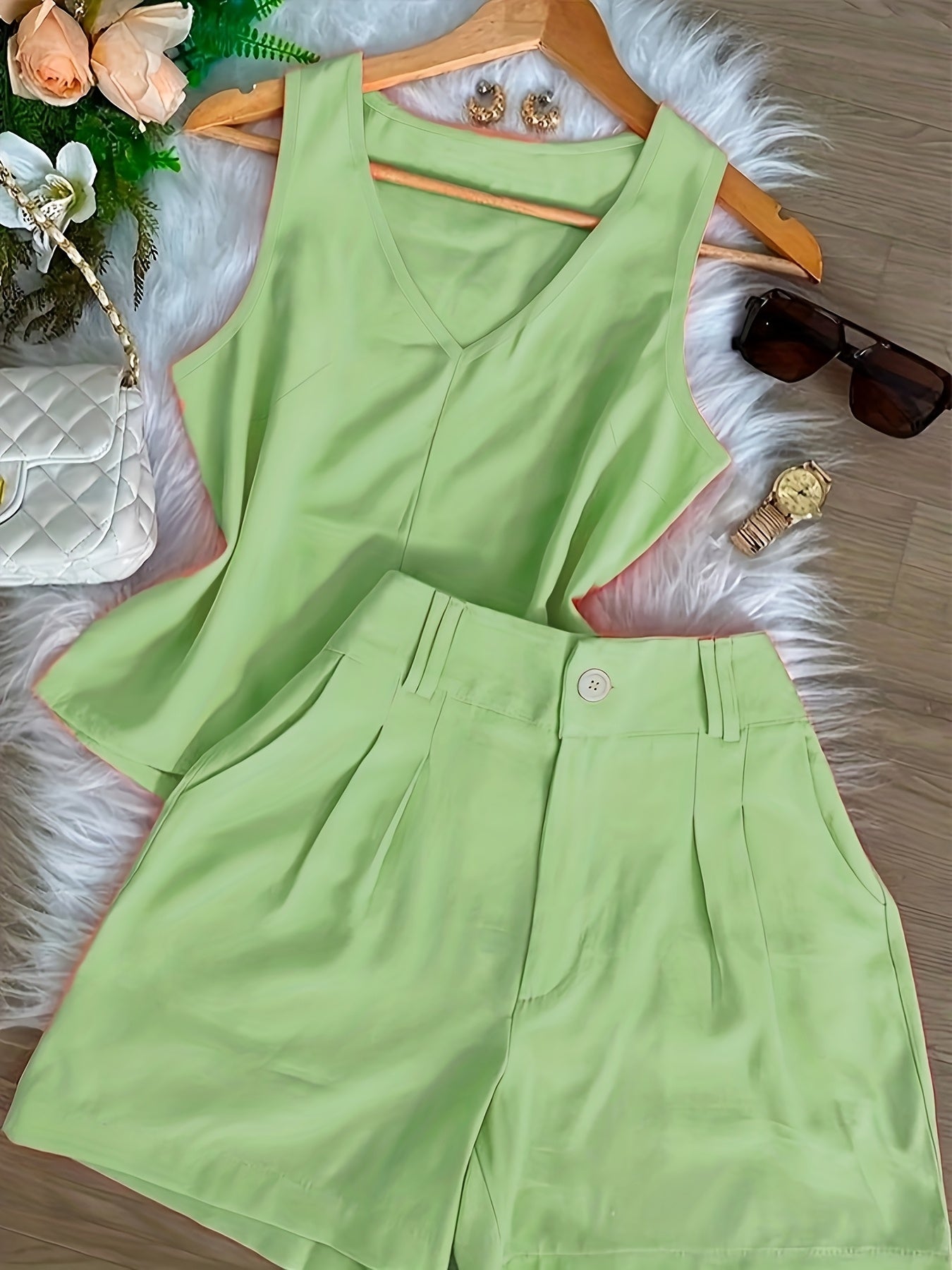Women's Two-Piece Set – Elegant Top and Shorts for Spring & Summer, Leisure & Everyday Wear