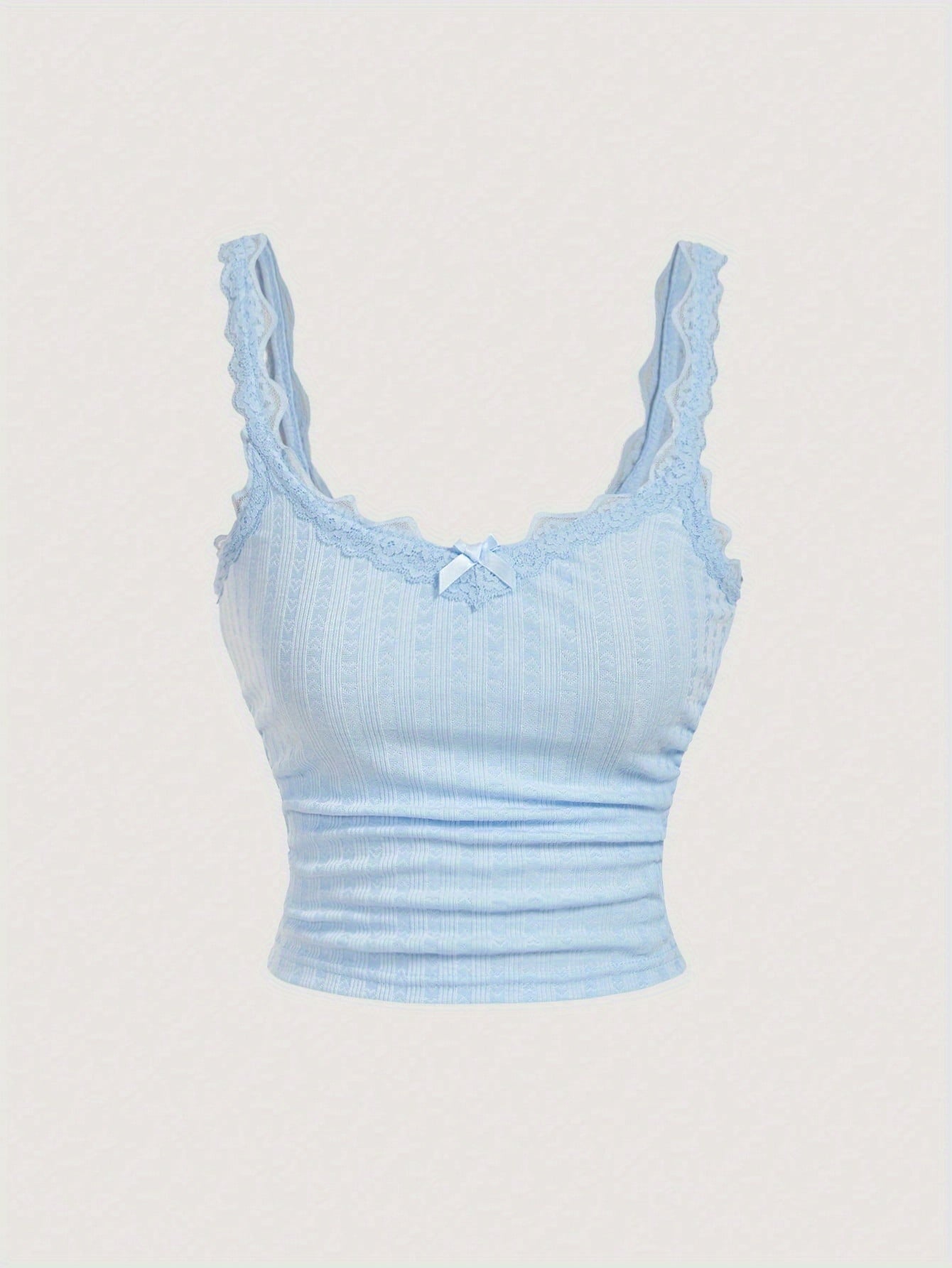 Women's Coquette-Style Camisole Top with Lace and Bow – Feminine Vintage Layering for Casual Wear