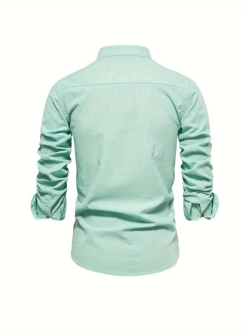 Men's Standing Collar Long-Sleeve Shirt – Contemporary Work and Leisure Shirt, Slim Fit, Refined