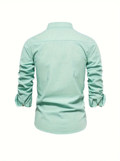Men's Standing Collar Long-Sleeve Shirt – Contemporary Work and Leisure Shirt, Slim Fit, Refined