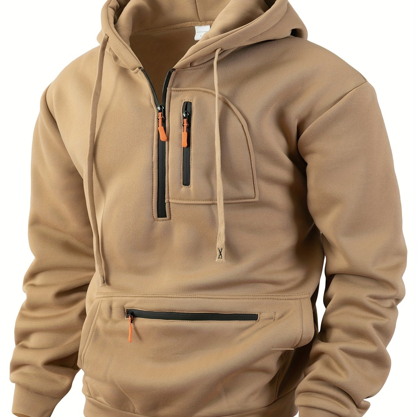 Men's hoodie with half-zip, kangaroo pocket & chest pocket, hooded sweatshirt