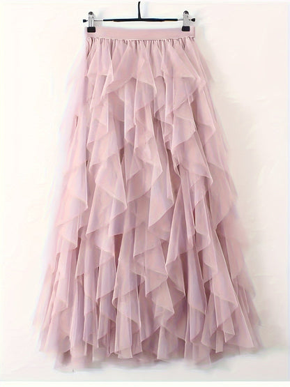 Women's Maxi Skirt with Ruffle Layers – Elegant Tulle Skirt for Formal Occasions