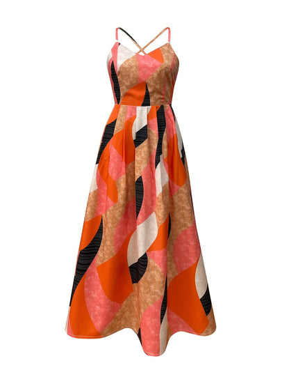 Women's maxi dress with geometric pattern – Elegant style for special occasions and summer parties