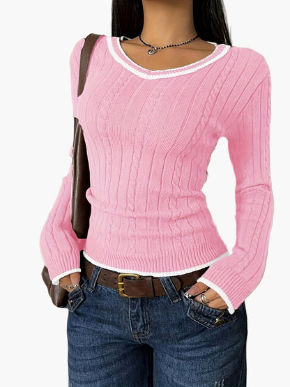 Women's knitted sweater in vintage style with V-neck – figure-hugging, everyday & leisure