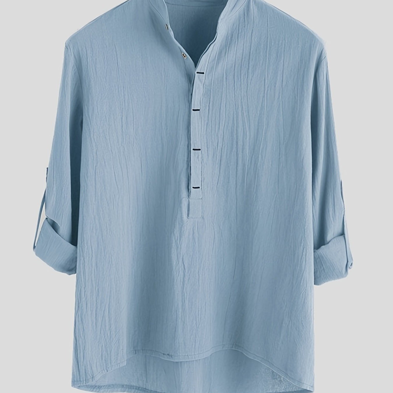 Men's Long Sleeve Henley Shirt with Stand Collar – Modern Casual Style for Everyday and Vacation