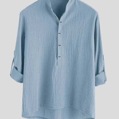 Men's Long Sleeve Henley Shirt with Stand Collar – Modern Casual Style for Everyday and Vacation