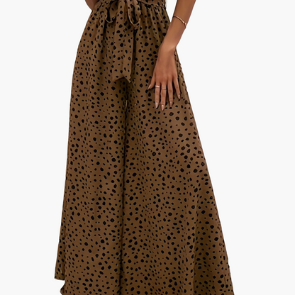 Women's Wide Palazzo Pants with Dots and Tie Belt – Elegant Spring and Summer Style