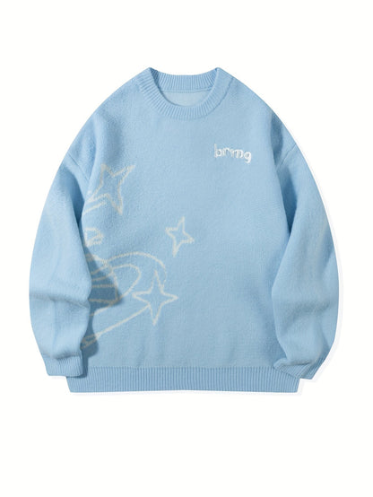 Unisex knitted sweater with a round neckline and planet motif – oversized, loose fit