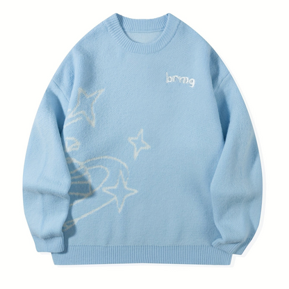 Unisex knitted sweater with a round neckline and planet motif – oversized, loose fit