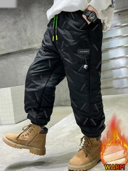 Unisex insulated thermal trousers with a pattern and drawstring waist