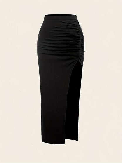 Women's maxi skirt with a high waist and side slit, three-colored