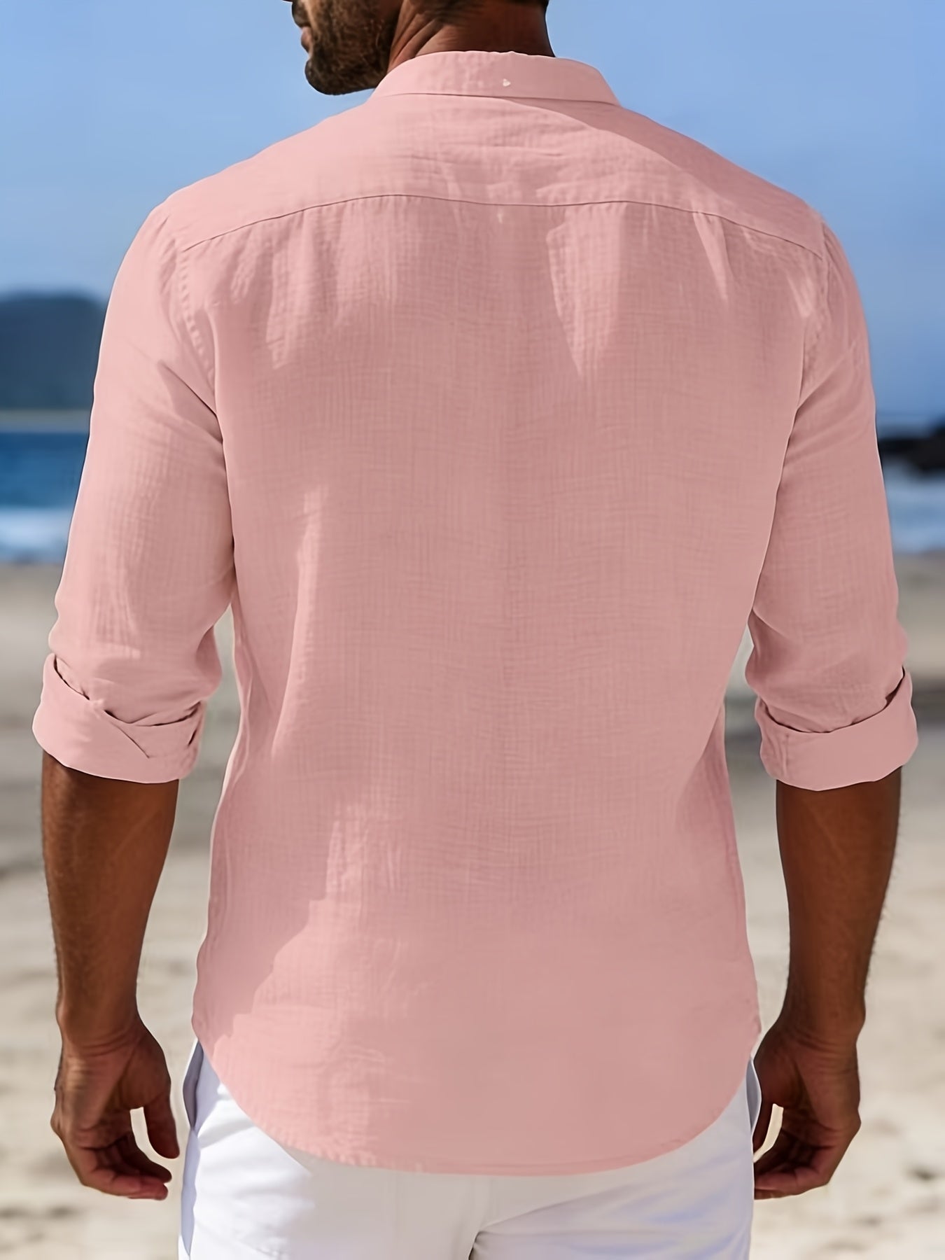 Men's Casual Shirt with Button Placket – Stylish Long-Sleeve Shirt for Beach and Everyday Wear