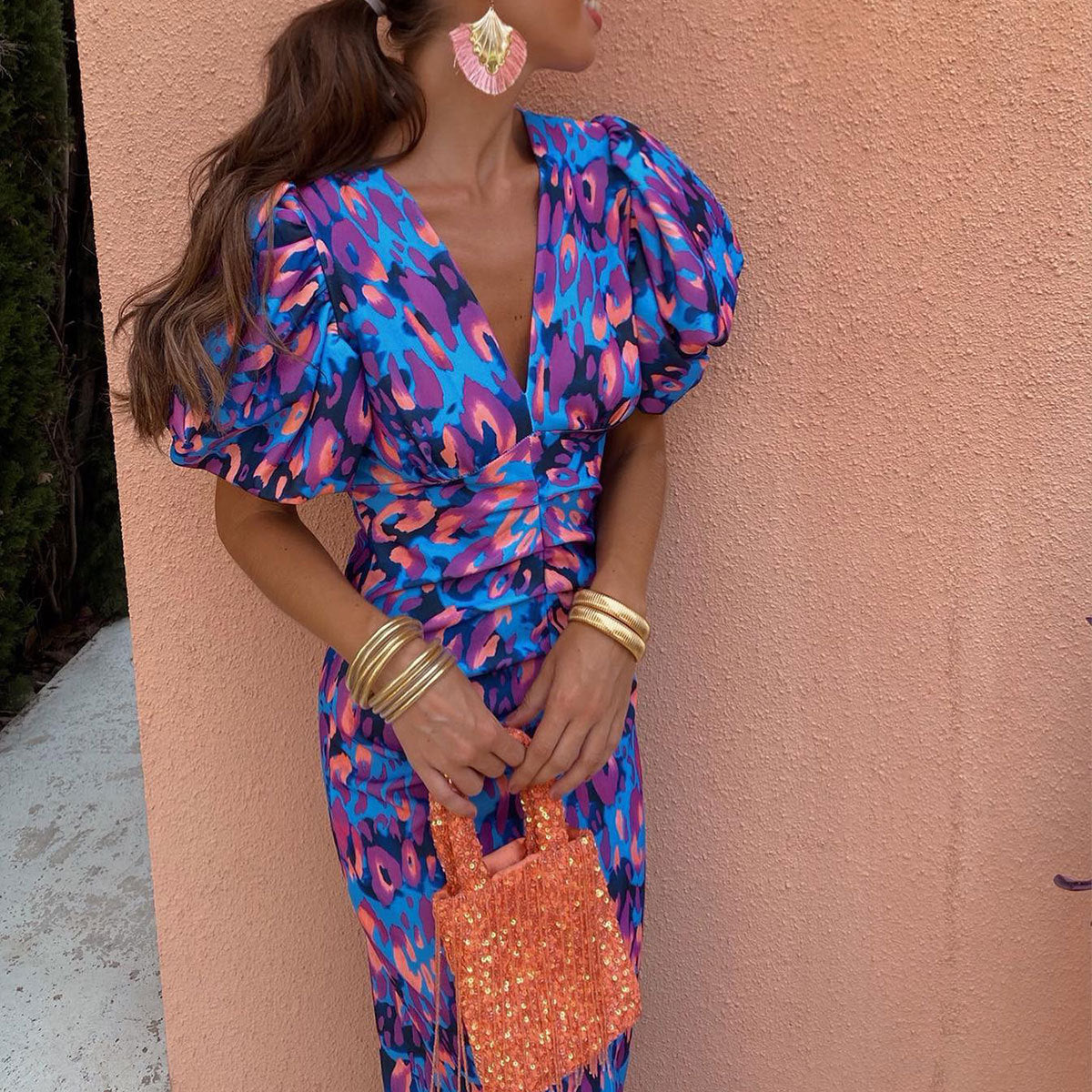 Damen Statement-Midikleid mit Puffärmeln – Elegantes Partykleid mit modernem Schnitt