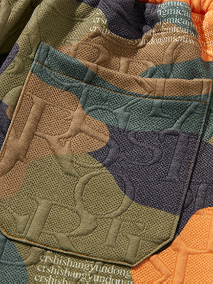Men's graphic shorts with camouflage embossing and modern street style