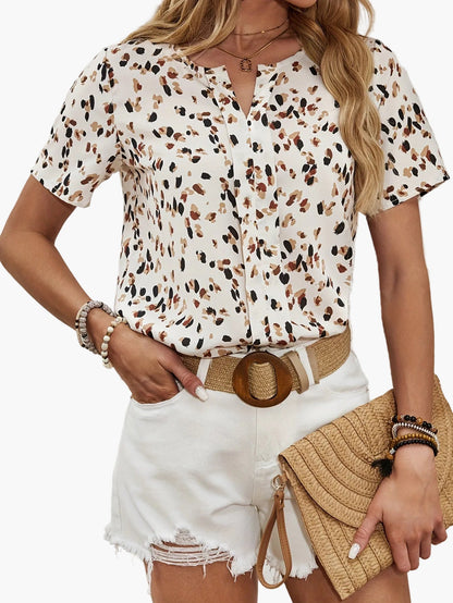 Women's Elegant Summer Short-Sleeve Blouse Shirt with Print – Perfect for Everyday and Leisure