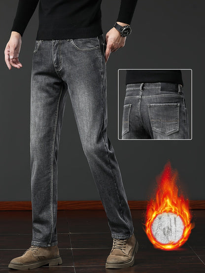 Herren Winter Jeans Thermojeans gefüttert gerade Schnitt mit Fleecefutter Blau Grau