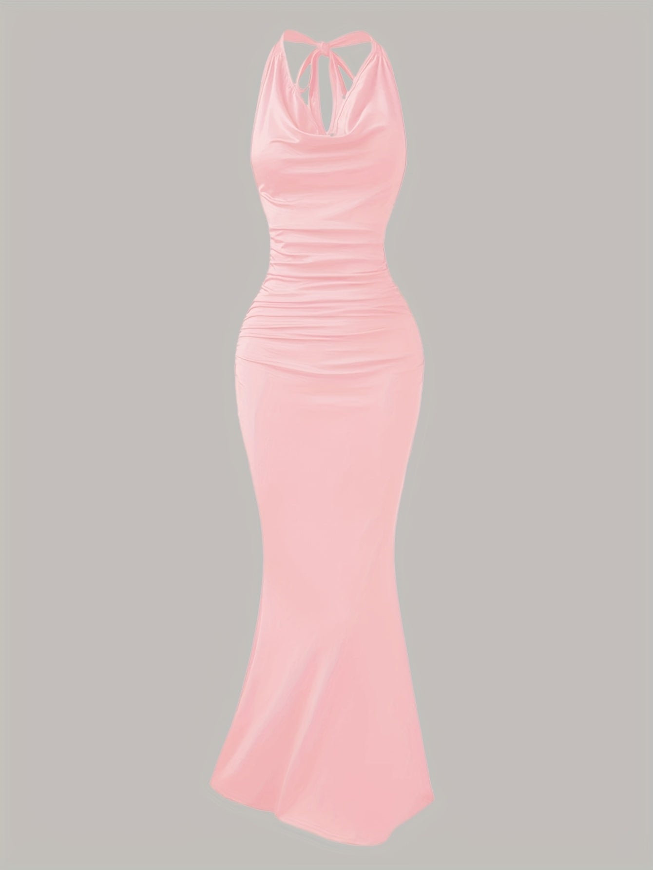 Women's evening dress with cowl neckline and back tie – elegant maxi dress for festive occasions