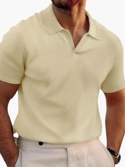Men's Short-Sleeve Polo Shirt Modern V-Neck Casual Elegant