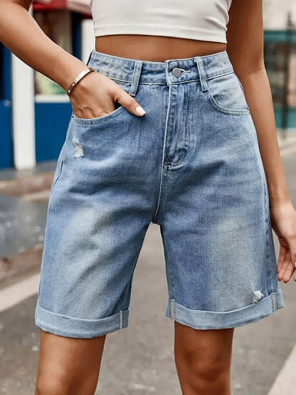Women's High Waist Jeans Bermuda Shorts in Casual Look for Summer