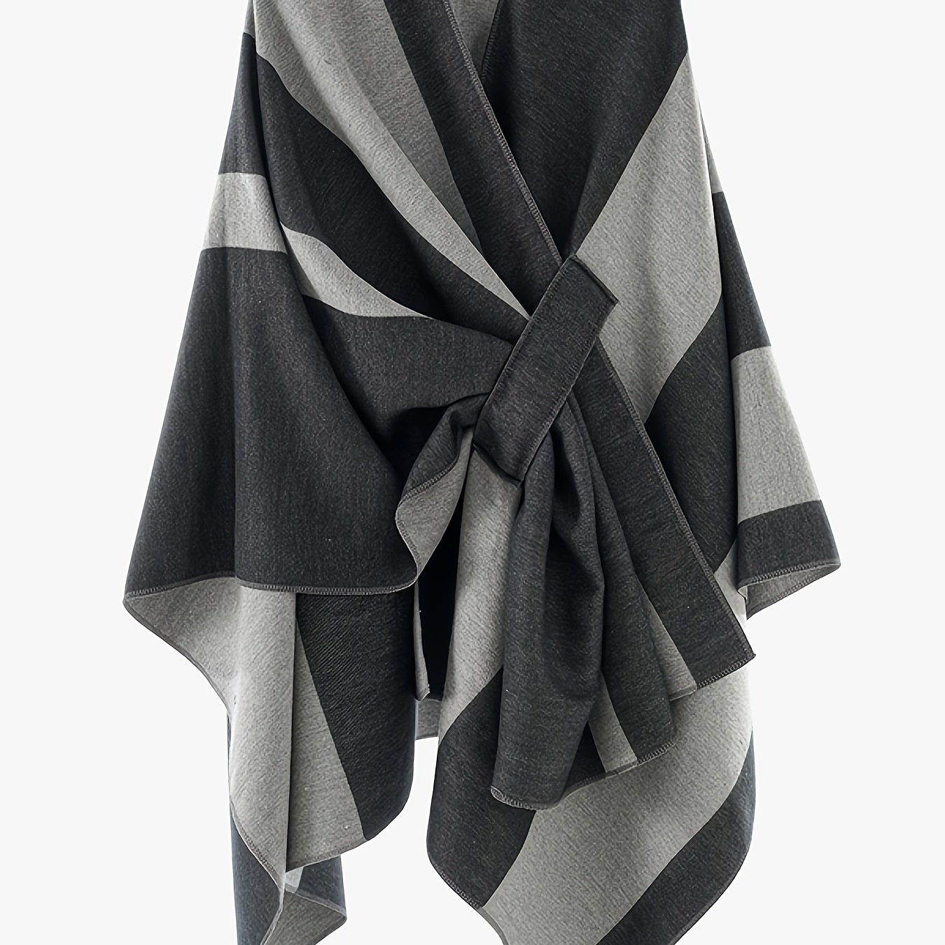 Damen Poncho Zweifarbig Gestreift Weicher Umhang mit V-Ausschnitt