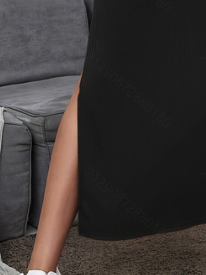 Damen Maxirock mit Schlitz und Rippstruktur – Modischer Alltagsrock, Figurbetont, Elegant