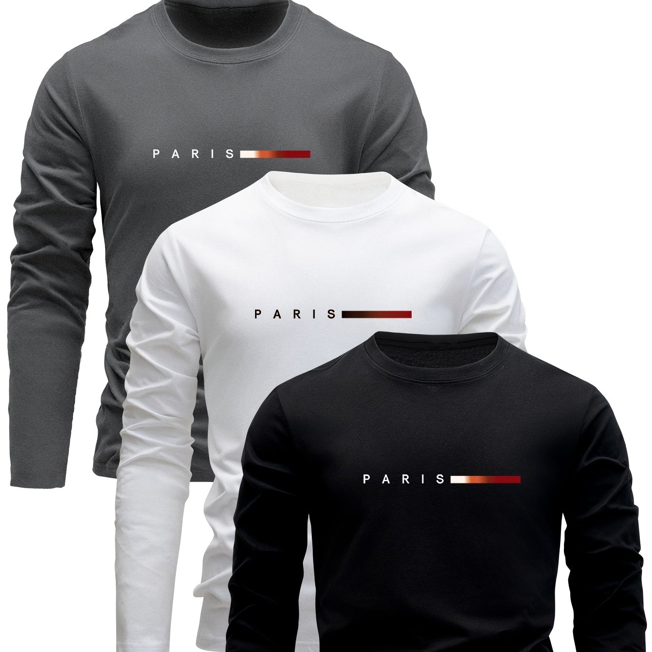 Men's long-sleeve T-shirt 3-piece set "Paris" crew neck