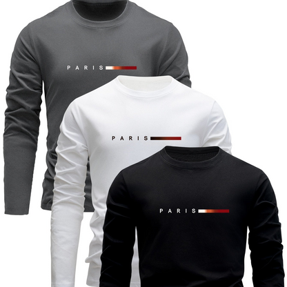 Men's long-sleeve T-shirt 3-piece set "Paris" crew neck