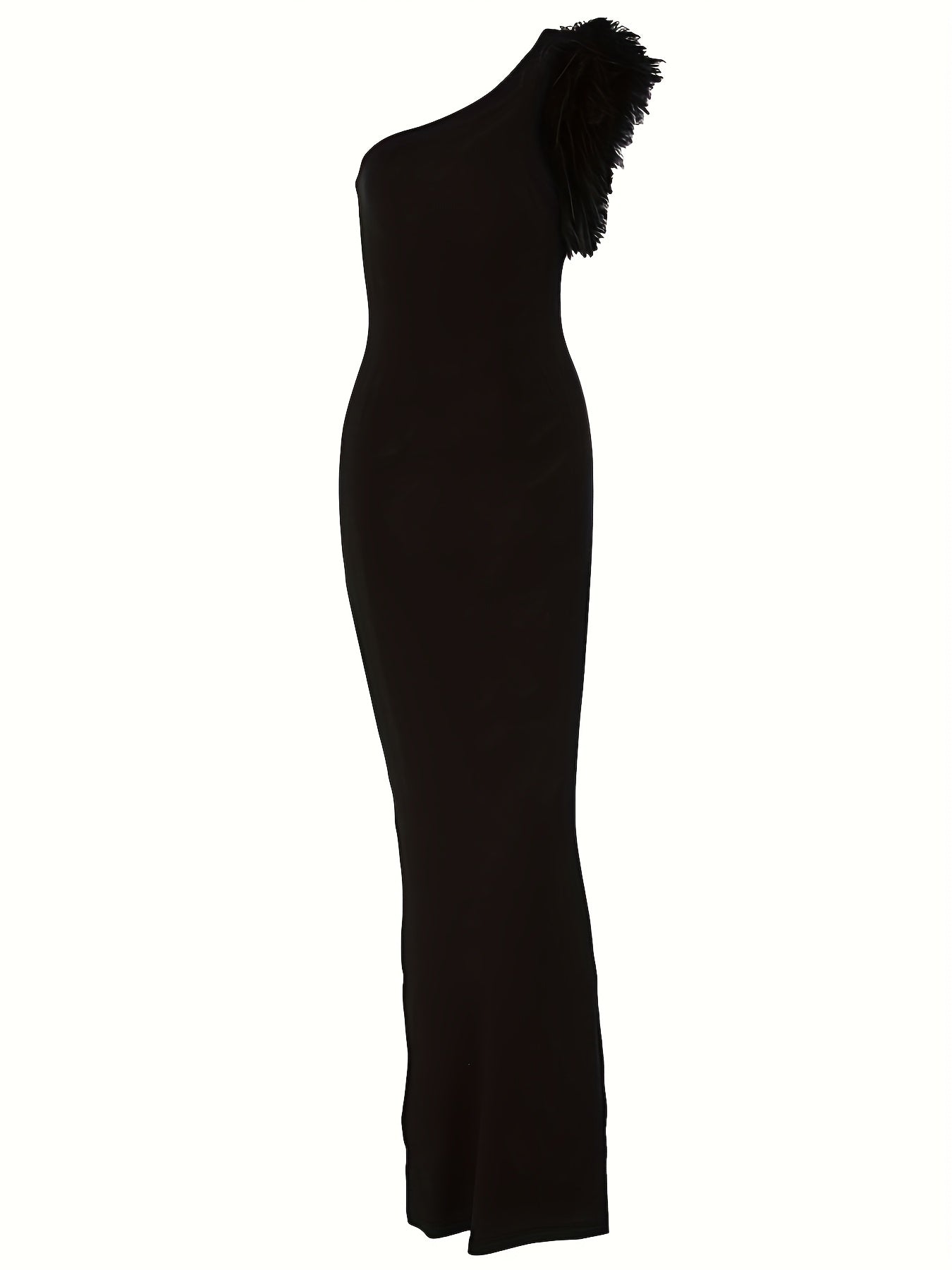 Women's Evening Dress Elegant Bodycon Style with One-Shoulder and Feather Detail – Perfect for Festive Occasions