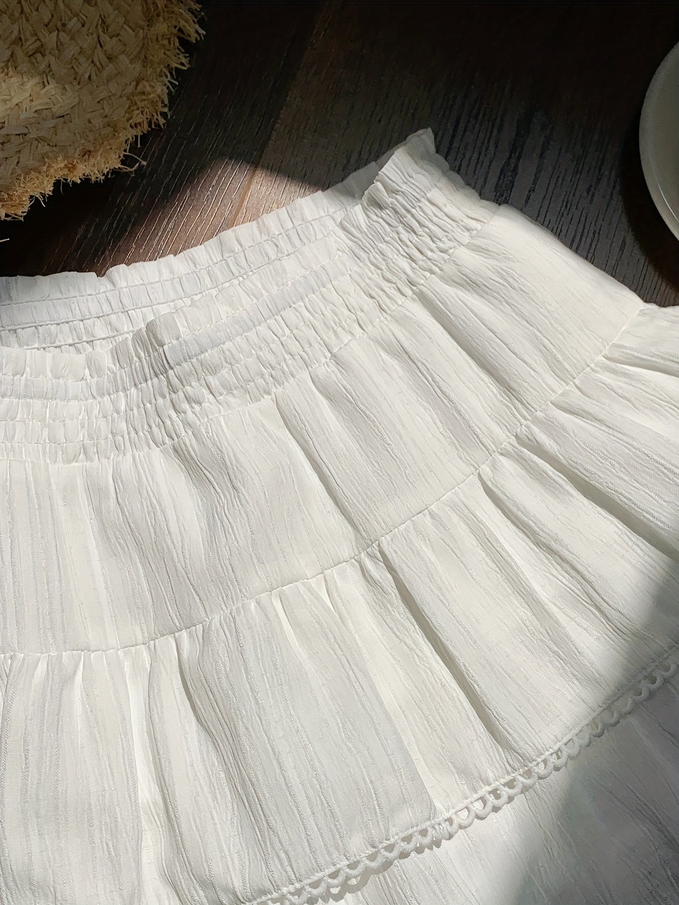 Women's summer mini skirt with ruffles and elastic waistband – Playful boho style for leisure and vacation