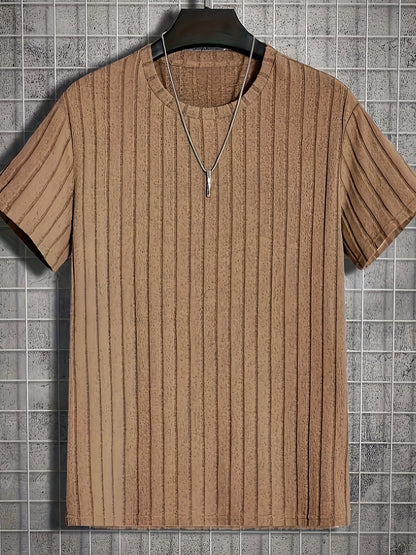Men's T-Shirt with Vertical Texture Pattern – Modern Short-Sleeve Shirt for Everyday and Leisure