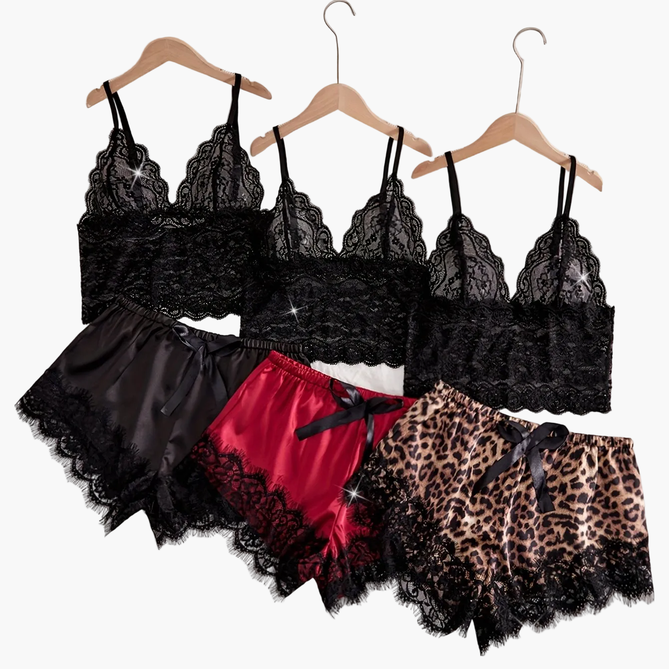 Women's Lace Pajama Set 3-Piece – Elegant Loungewear Set with Shorts, Ideal for Spring and Summer