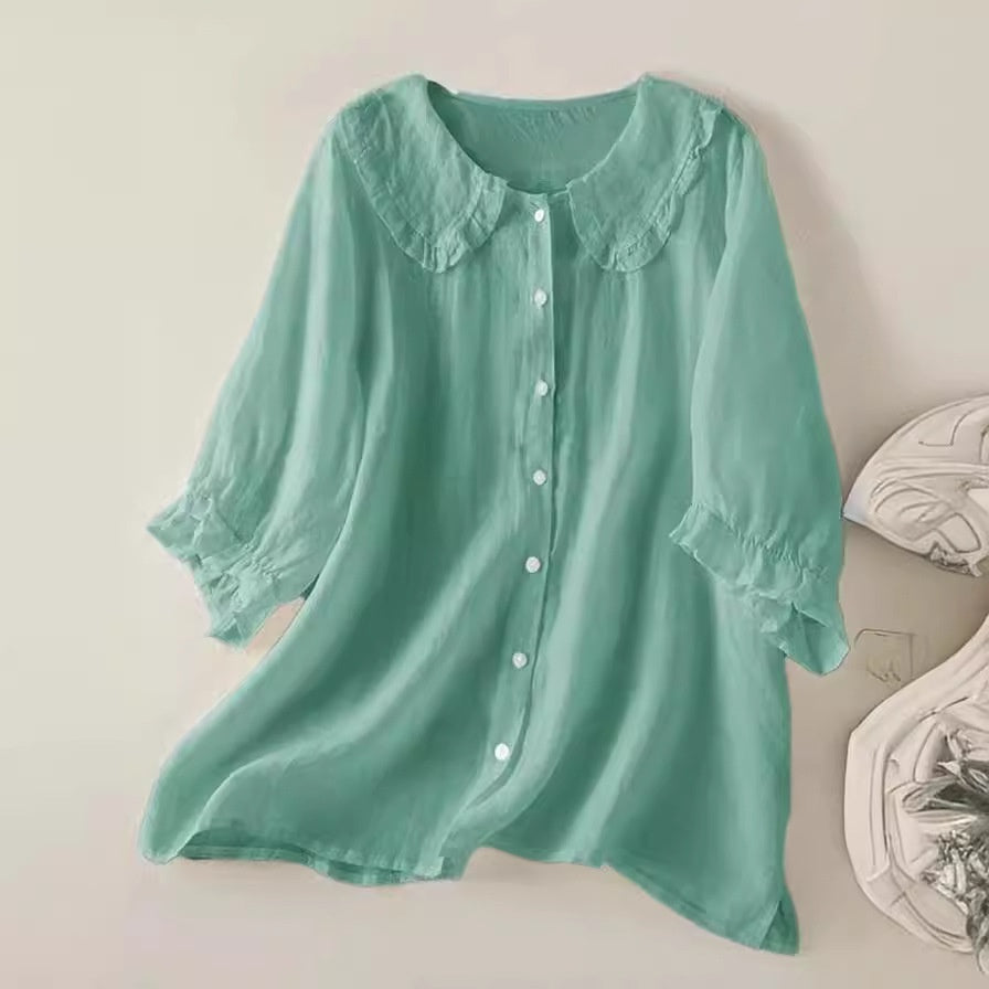 Samantha – Loose half-sleeve shirt with collar