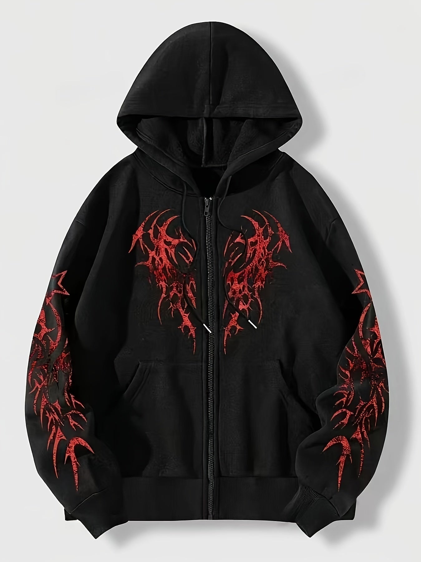 Hooded jacket with a zipper and graphic print