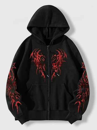 Hooded jacket with a zipper and graphic print