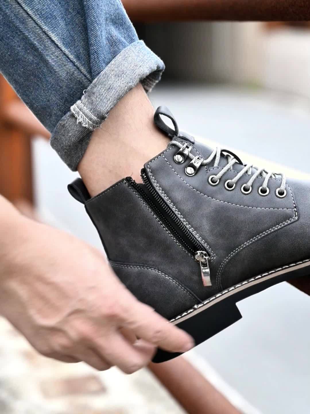 Men's brown lace-up ankle boots with cap toe and durable sole