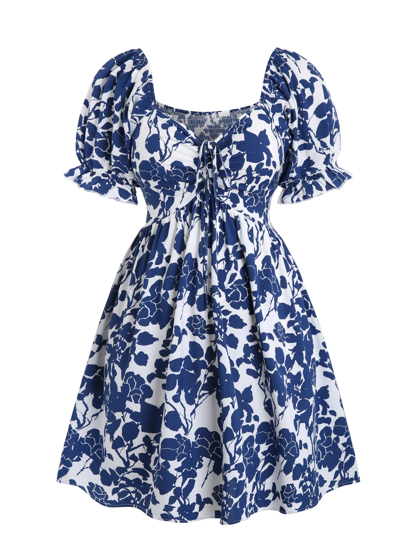 Women's Summer Dress Elegant with Floral Pattern and Puff Sleeves, Fit & Flare, Perfect for Vacation and Leisure
