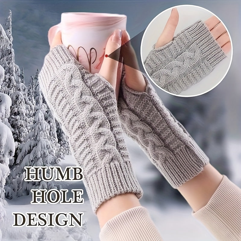 Strick Stulpen Fingerlose Handschuhe Damen Winter