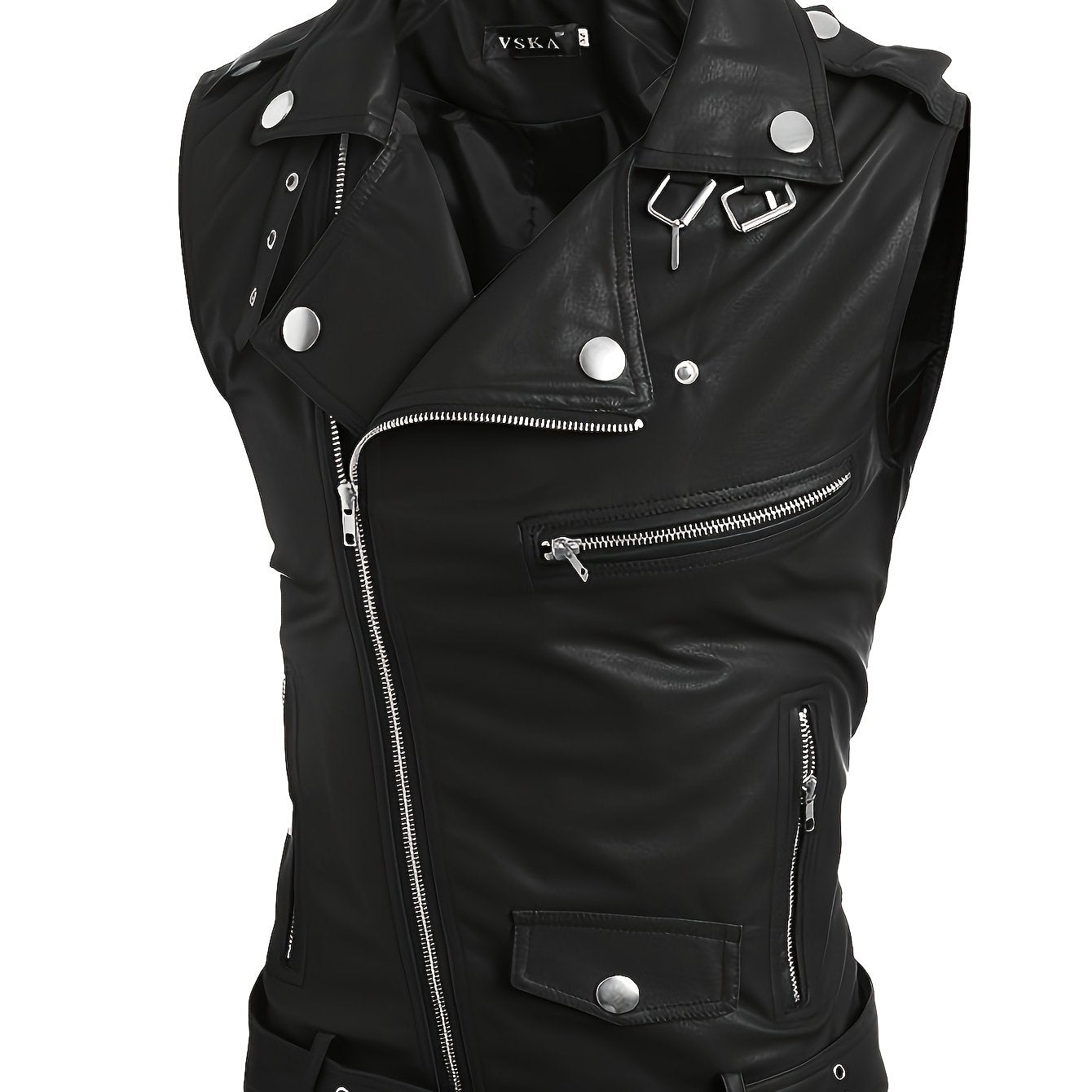 Sleeveless biker vest with zippers and studs