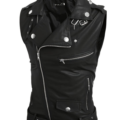 Sleeveless biker vest with zippers and studs