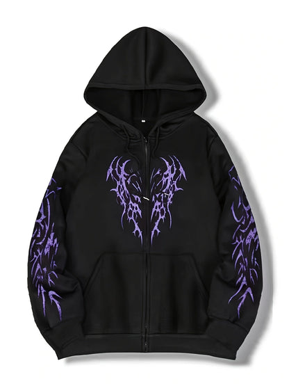 Hooded jacket with a zipper and graphic print