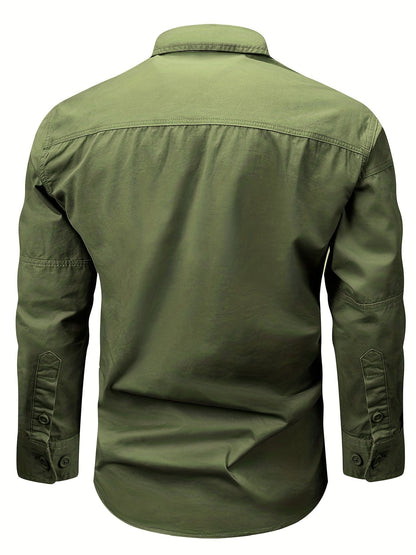 Herren Langarmhemd mit Brusttaschen und Knopfleiste in Militär-Stil